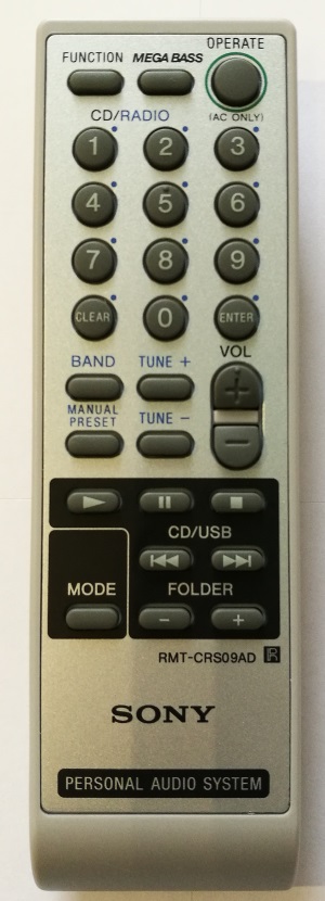Sony ZS-RS09C, RMT-CRS09AD replacement remote control different look